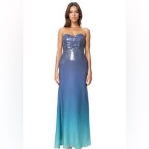 Rene Ruiz Strapless Blue and Green Maxi Dress
